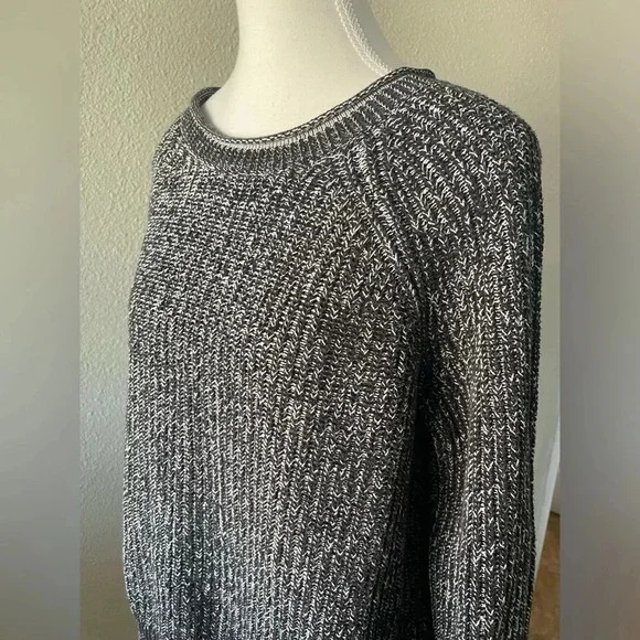 Ellen Tracy Knit Tunic Sweater Women’s L Black Marbled Cotton Rolled Round Neck - Picture 2 of 13